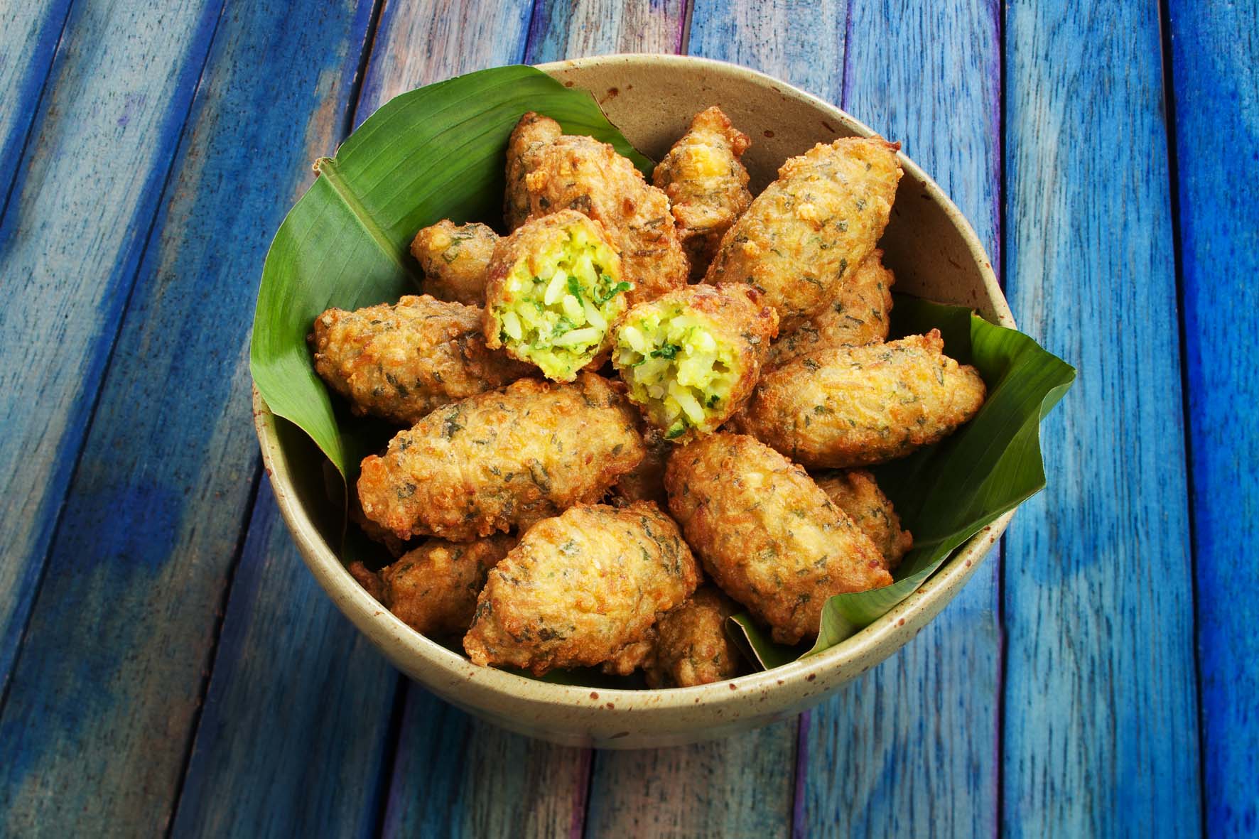 Bolinho de Arroz com Espinafre e Queijo